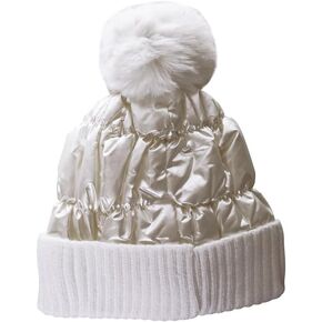 Forest & Twelfth Quilted Hat with Pom-Pom – Winter Beanie for Outdoor & Indoor Wear – Fashionable Puffer Headwear for Women