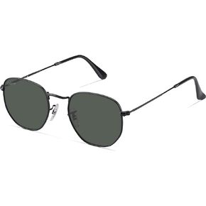 Hexagon Style Flat Glass Lenses Metal Frame Sunglasses UV400 Protection For Men Women