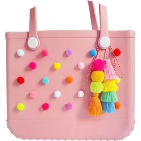 Pom Pom Tassel Charms for Bogg Bag Accessories Rubber Beach Bag, Boho Purse Charms,01