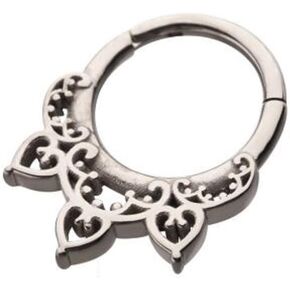 Pierced Owl - 16G Stainless Steel Filigree Heart Design Helix Cartilage Daith Septum Hinged Segment Clicker Ring