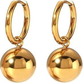 XFORLONG 12mm Gold Ball Drop Dangle Earrings Hypoallergenic Huggie Hoop Earrings for Women Girls