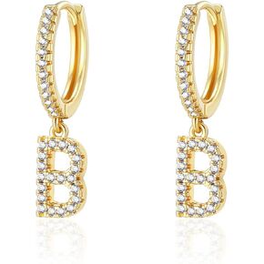 Initial Dangle Hoop Earrings Gold Plated Cubic Zirconia Alphabet Drop Earrings Dainty Hinged Huggie Earrings 26 Letters A To Z