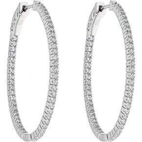 Platinum Plated 925 Sterling Silver Round Cubic Zirconia Circle Ring Single Row Oval Shape Pave Hoop Earrings