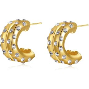 Christmas Gift Gold Earring Plated Hoops Statement Earrings Chunky 14K Gold Hoop Earrings Drop Earrings Open Hoop Cartilage Earrings for Women Thick Non Tarnish Hoops