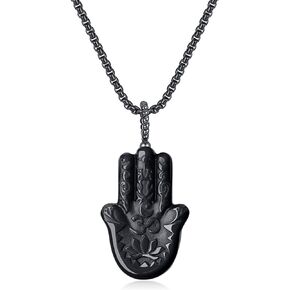 COAI Black Obsidian Hamsa Hand Necklace for Men Women