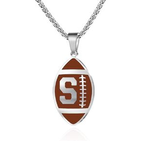 Football Initial A-Z Letter Necklace for Men Boys Sports Charm Pendant Stainless Steel Football Chain Personalized Football Gifts for Team Player Athlete Lover Fans