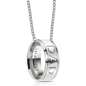 Silove Love you Dad Stainless Steel Necklace for Men Dad Birthday Gifts Jewelry Father's Day Gift (Silver)