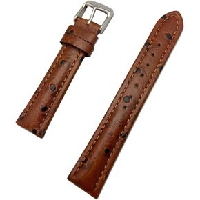 18mm Brown Genuine Leather Watchband | Beautiful Ostrich Grain, Medium Padded Replacement Watchstrap that brings New Life to Any Watch (Mens Standard Length)