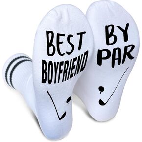 Ziyouza Best Boyfriend Golf Socks, Best Boyfriend By Par, Gift for Boyfriend, Novelty Gift for Thanksgiving Christmas Birthday, 1 Pair-45, White Black, 5.5-11