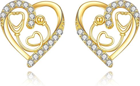 14K Solid Gold Nurse Stud Earrings for Women Cubic Zirconia Heart Stethoscope Nurse Earrings Studs Graduation Birthday Christmas Jewelry Gifts for Doctor Nurse Medical Student in Kuwait