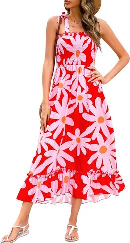 Infashule Summer Dresses 2023 Boho Maxi Ruffle Dresses Smocked Dress for Women in Kuwait