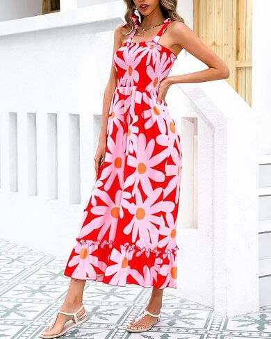 Infashule Summer Dresses 2023 Boho Maxi Ruffle Dresses Smocked Dress for Women in Kuwait