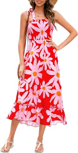 Infashule Summer Dresses 2023 Boho Maxi Ruffle Dresses Smocked Dress for Women in Kuwait