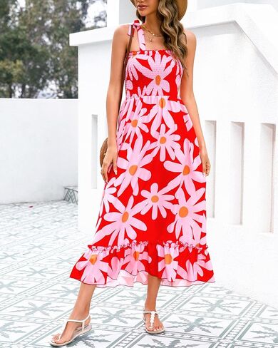 Infashule Summer Dresses 2023 Boho Maxi Ruffle Dresses Smocked Dress for Women in Kuwait