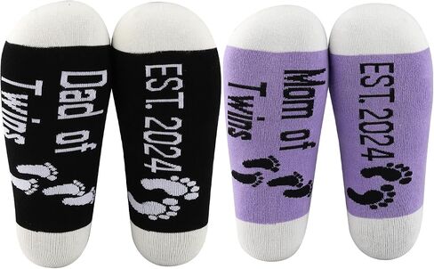 MBMSO Dad and Mom of Twins Est 2024 Socks Gifts New Parent Gifts Funny New Mom Socks (1 Pairs Dad of Twins Est 2024+1 Pairs Mom of Twins Est 2024) in Saudi Arabia