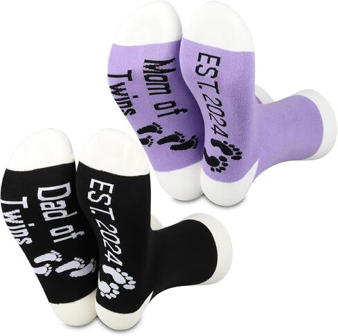 MBMSO Dad and Mom of Twins Est 2024 Socks Gifts New Parent Gifts Funny New Mom Socks (1 Pairs Dad of Twins Est 2024+1 Pairs Mom of Twins Est 2024) in Saudi Arabia