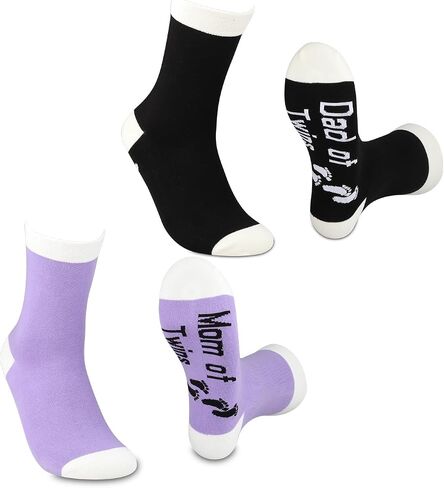 MBMSO Dad and Mom of Twins Est 2024 Socks Gifts New Parent Gifts Funny New Mom Socks (1 Pairs Dad of Twins Est 2024+1 Pairs Mom of Twins Est 2024) in Saudi Arabia