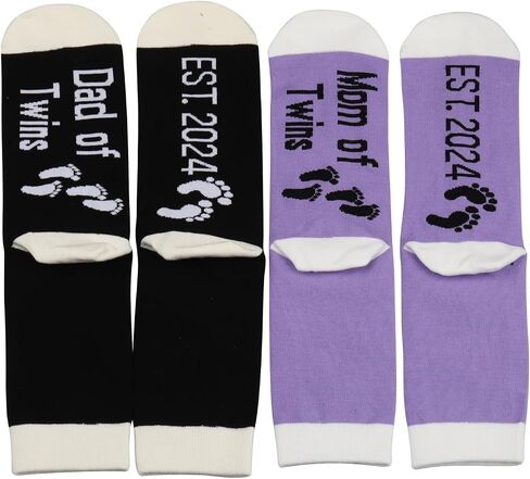 MBMSO Dad and Mom of Twins Est 2024 Socks Gifts New Parent Gifts Funny New Mom Socks (1 Pairs Dad of Twins Est 2024+1 Pairs Mom of Twins Est 2024) in Saudi Arabia