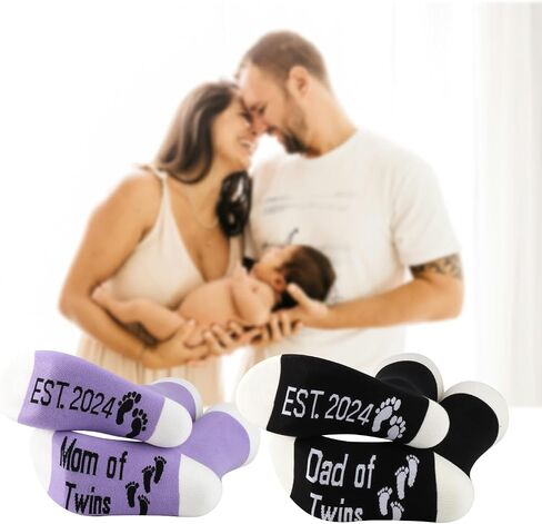 MBMSO Dad and Mom of Twins Est 2024 Socks Gifts New Parent Gifts Funny New Mom Socks (1 Pairs Dad of Twins Est 2024+1 Pairs Mom of Twins Est 2024) in Saudi Arabia