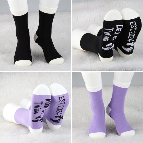 MBMSO Dad and Mom of Twins Est 2024 Socks Gifts New Parent Gifts Funny New Mom Socks (1 Pairs Dad of Twins Est 2024+1 Pairs Mom of Twins Est 2024) in Saudi Arabia