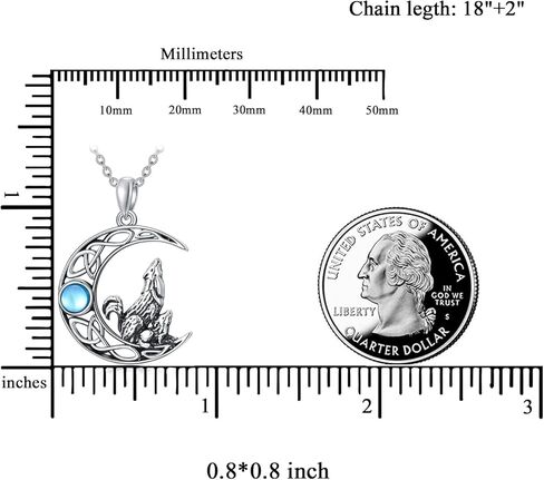 قلادة ذئب من PLATYCO 925 الفضة الاسترليني الهلال القمر الذئب قلادة القمر قلادة القمر العاوي الذئب مجوهرات هدية للنساء الفتيات الذئب، الفضة الاسترليني ، القمر, فضة استرلينية, مون ستون in Kuwait