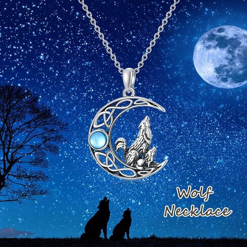 قلادة ذئب من PLATYCO 925 الفضة الاسترليني الهلال القمر الذئب قلادة القمر قلادة القمر العاوي الذئب مجوهرات هدية للنساء الفتيات الذئب، الفضة الاسترليني ، القمر, فضة استرلينية, مون ستون in Kuwait