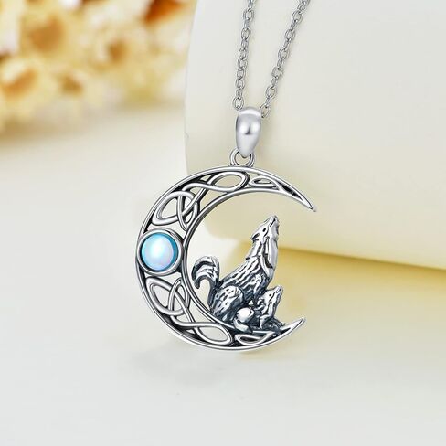 قلادة ذئب من PLATYCO 925 الفضة الاسترليني الهلال القمر الذئب قلادة القمر قلادة القمر العاوي الذئب مجوهرات هدية للنساء الفتيات الذئب، الفضة الاسترليني ، القمر, فضة استرلينية, مون ستون in Kuwait