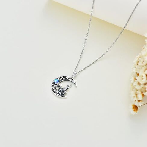 قلادة ذئب من PLATYCO 925 الفضة الاسترليني الهلال القمر الذئب قلادة القمر قلادة القمر العاوي الذئب مجوهرات هدية للنساء الفتيات الذئب، الفضة الاسترليني ، القمر, فضة استرلينية, مون ستون in Kuwait