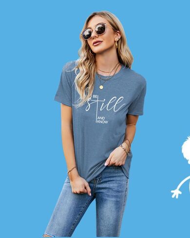 Qrupoad Be Still and Know T-Shirt Womens Inspirational Christian Shirt Summer Casual Short Sleeve Graphic Tees Tops in Kuwait