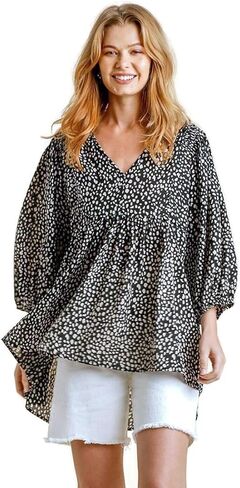 Umgee Women's Cheetah Babydoll Tunic Top in Saudi Arabia