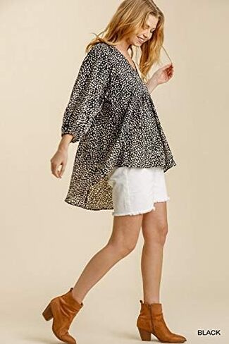 Umgee Women's Cheetah Babydoll Tunic Top in Saudi Arabia