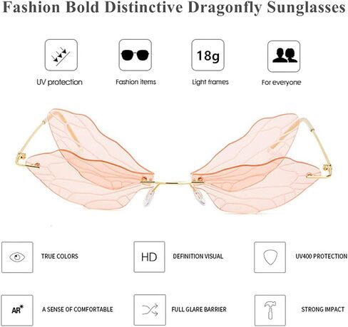 LASPOR Dragonfly Rimless Sunglasses for Women Vintage Gold Metal Frameless Butterfly Glasses UV400 Protection Eyewear in Saudi Arabia