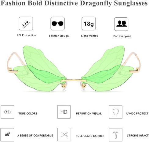 LASPOR Dragonfly Rimless Sunglasses for Women Vintage Gold Metal Frameless Butterfly Glasses UV400 Protection Eyewear in Saudi Arabia