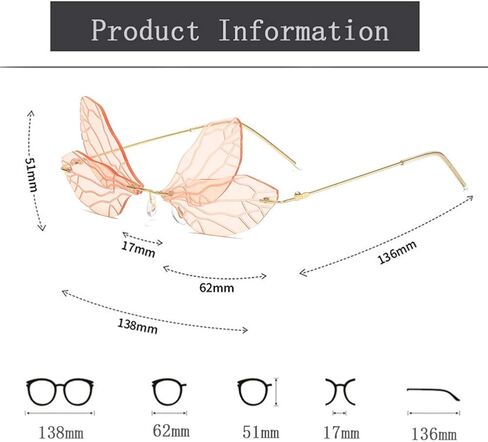 LASPOR Dragonfly Rimless Sunglasses for Women Vintage Gold Metal Frameless Butterfly Glasses UV400 Protection Eyewear in Saudi Arabia