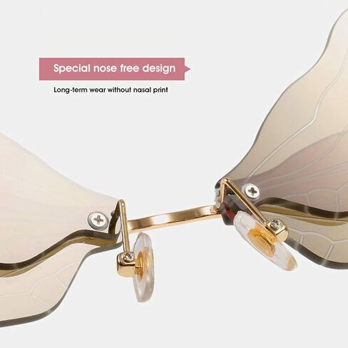 LASPOR Dragonfly Rimless Sunglasses for Women Vintage Gold Metal Frameless Butterfly Glasses UV400 Protection Eyewear in Saudi Arabia
