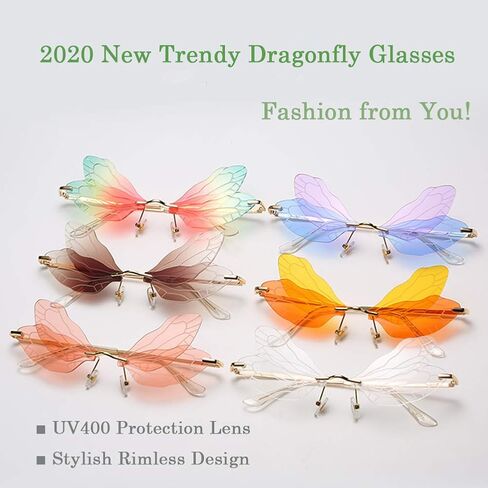 LASPOR Dragonfly Rimless Sunglasses for Women Vintage Gold Metal Frameless Butterfly Glasses UV400 Protection Eyewear in Saudi Arabia