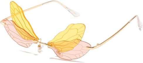 LASPOR Dragonfly Rimless Sunglasses for Women Vintage Gold Metal Frameless Butterfly Glasses UV400 Protection Eyewear in Saudi Arabia