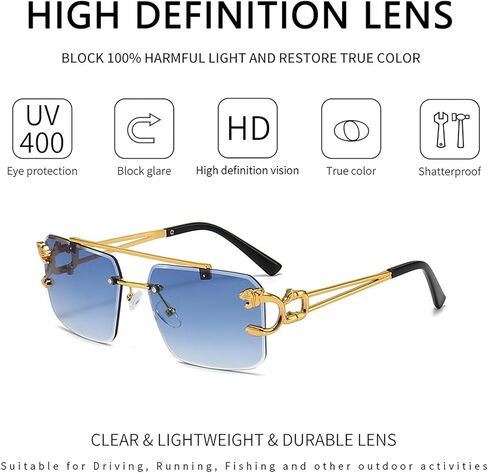 نظارات شمسية مربعة كبيرة بدون إطار للنساء والرجال، نظارات فاخرة بدون إطار مربعة ملونة in Kuwait