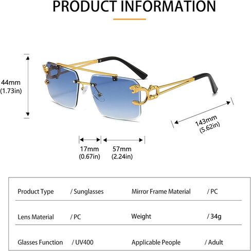 نظارات شمسية مربعة كبيرة بدون إطار للنساء والرجال، نظارات فاخرة بدون إطار مربعة ملونة in Kuwait