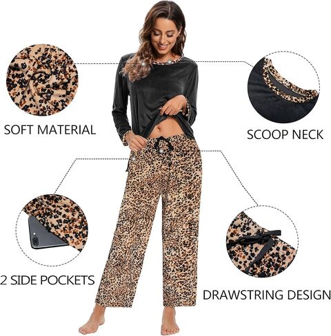 IZZY TOBY Women Warm Fleece Pajamas Flannel Pajamas Sets Long Sleeve Winter Pajama Set Ladies Thermal Pjs in Kuwait