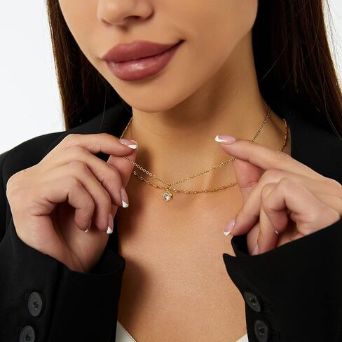 gmsol لطيف الماس قلادة سحر الحد الأدنى تشيكوسلوفاكيا القلائد للنساء 14 كيلو الذهب مطلي سلسلة صغيرة الطبقات المختنق قلادة مجوهرات للنساء الفتيات in Kuwait