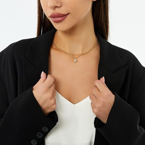 gmsol لطيف الماس قلادة سحر الحد الأدنى تشيكوسلوفاكيا القلائد للنساء 14 كيلو الذهب مطلي سلسلة صغيرة الطبقات المختنق قلادة مجوهرات للنساء الفتيات in Kuwait