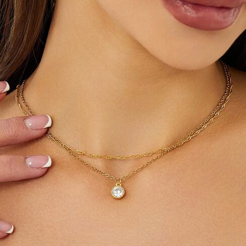 gmsol لطيف الماس قلادة سحر الحد الأدنى تشيكوسلوفاكيا القلائد للنساء 14 كيلو الذهب مطلي سلسلة صغيرة الطبقات المختنق قلادة مجوهرات للنساء الفتيات in Kuwait