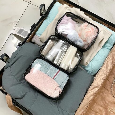 Clear Toiletry Bag, 3 Pack Clear Makeup Bag, Clear Travel Bags for Toiletries, Clear Toiletry Bags for Traveling, Clear Cosmetic Bag, Quart Size Travel Bag Tsa Approved, Clear Makeup Bags With Zipper in Kuwait