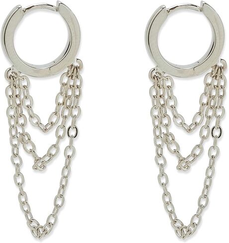 Pura Vida Silver Draped Chain Hoop Earrings - Handmade Earrings with E-Coating, Boho Earrings - Sterling Silver Earrings for Women, Statement Earrings for Women, Boho Jewelry for Women - 1 Pair in Saudi Arabia