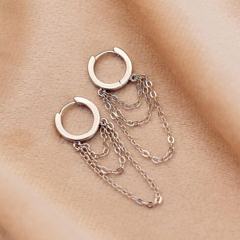 Pura Vida Silver Draped Chain Hoop Earrings - Handmade Earrings with E-Coating, Boho Earrings - Sterling Silver Earrings for Women, Statement Earrings for Women, Boho Jewelry for Women - 1 Pair in Saudi Arabia
