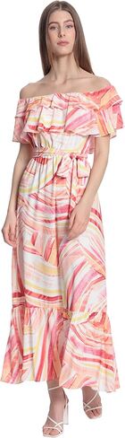 Donna Morgan Women's Maxi Dress with Off The Shoulder Ruffle and Bottom Skirt Tier in Saudi Arabia
