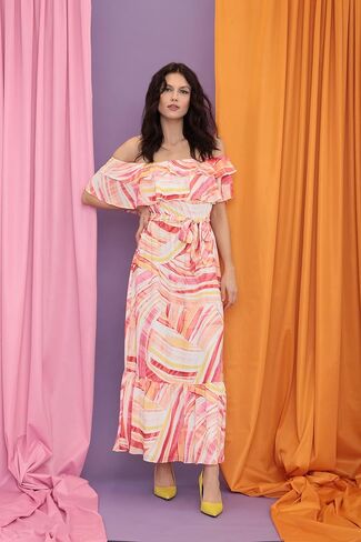Donna Morgan Women's Maxi Dress with Off The Shoulder Ruffle and Bottom Skirt Tier in Saudi Arabia