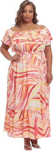 Donna Morgan Women's Maxi Dress with Off The Shoulder Ruffle and Bottom Skirt Tier in Saudi Arabia