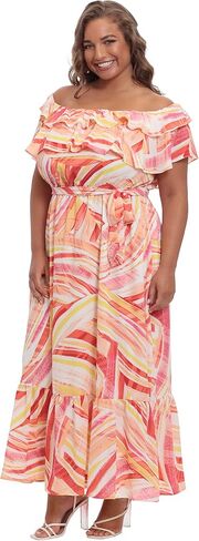 Donna Morgan Women's Maxi Dress with Off The Shoulder Ruffle and Bottom Skirt Tier in Saudi Arabia